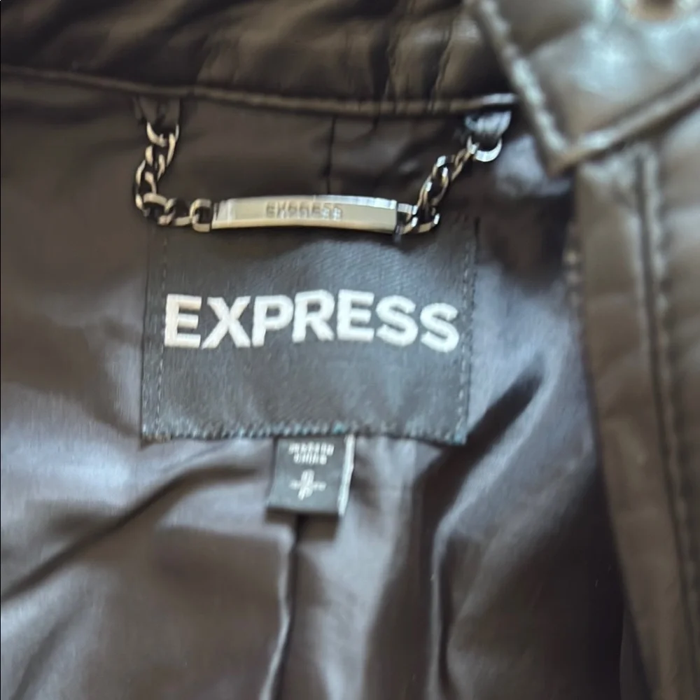 Express Black Leather Moto Jacket with Stand-Up Collar - Picture 4 of 4